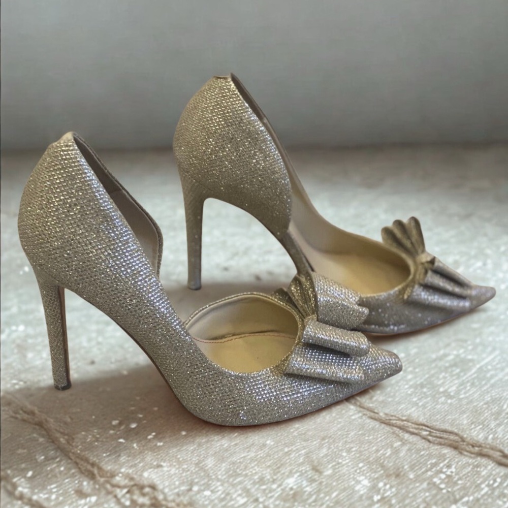 Betsey Johnson Glittering Silver Heels with Bow